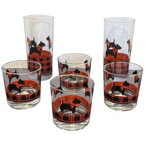 Anchor Hocking Fitz Highball Tumbler Lowball Whiskey Glasses Scottie Dog…